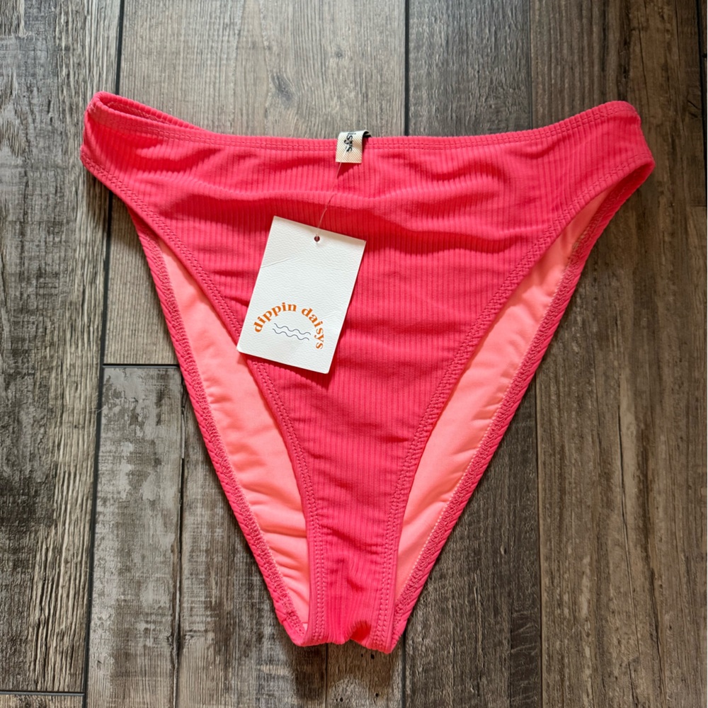 Dippin' Daisy Calypso Coral Ribbed Bikini Bottom